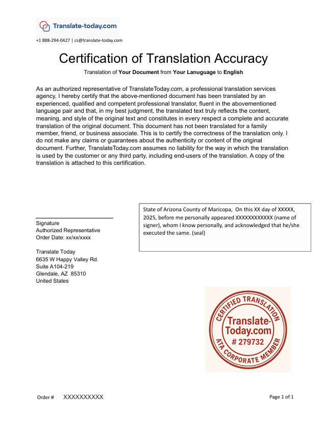 Certified translation example document